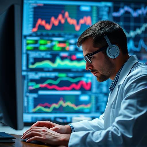 Illustration of a data scientist analyzing a complex dataset with various statistical tools and techniques.